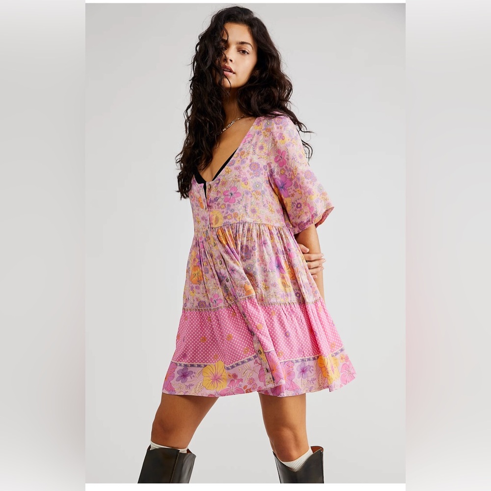 Spell Pink Floral Patchwork Mini Dress